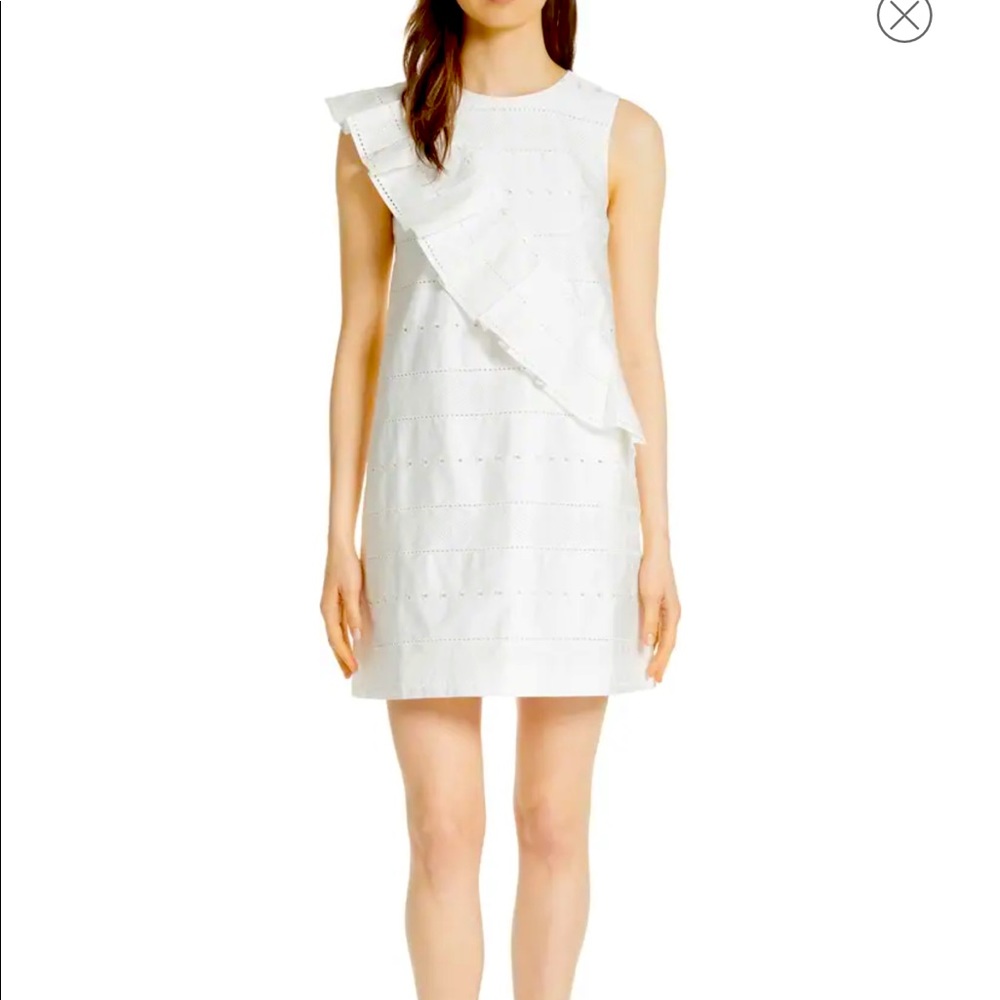 GUC TED BAKER LONDON Embroidered Ruffle Cotton Shift Dress size 5 (US 12)